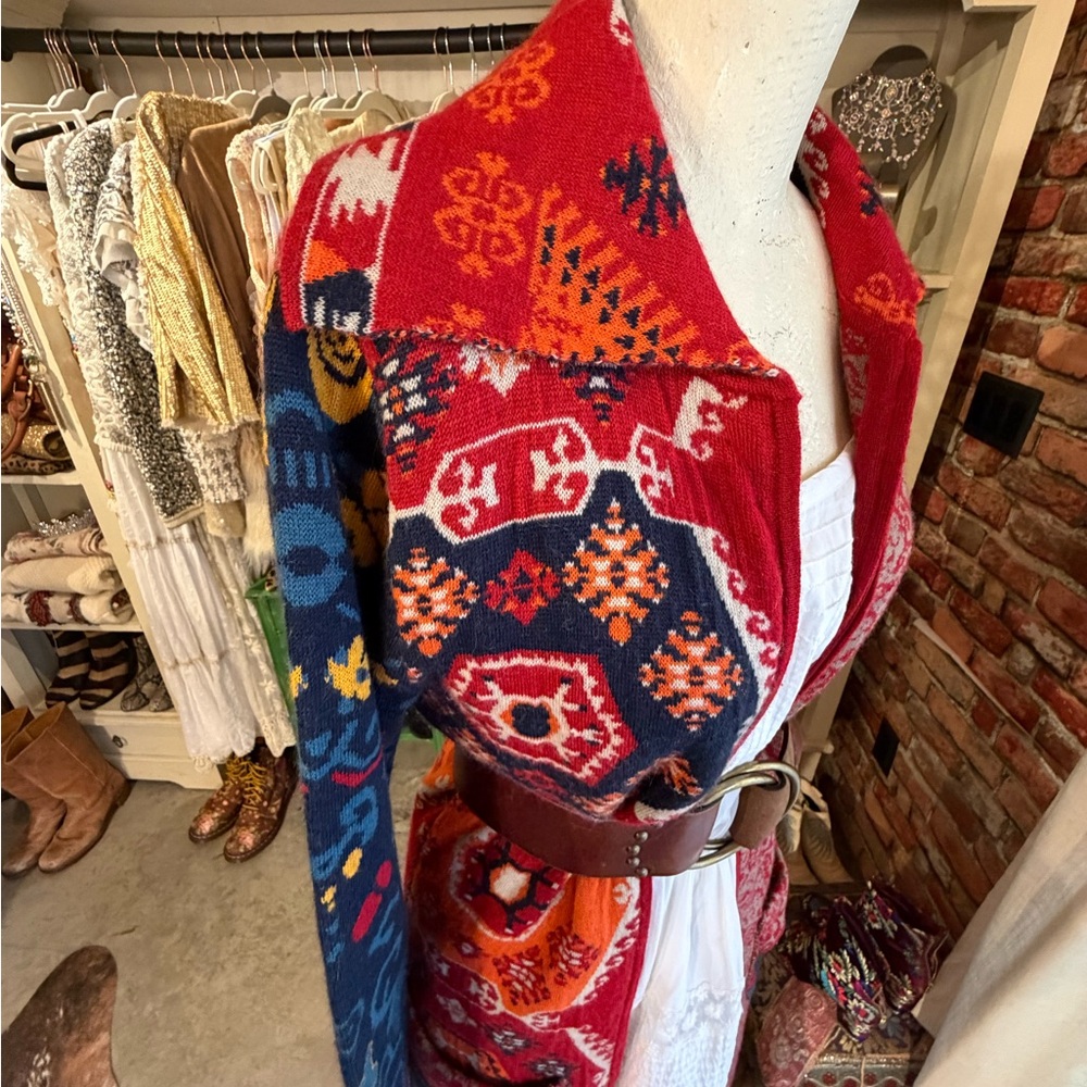 paparazzi Red and Navy Patchwork Knit Cardigan - Picture 7 of 12